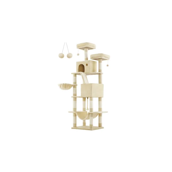Tour de Jeu Chat Arbre à Chat 206 cm Beige avec Griffoir Niche Hamac