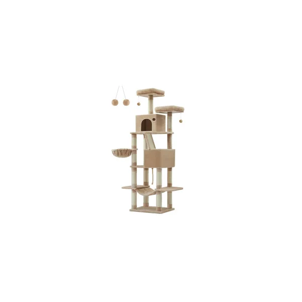 Tour de Jeu Chat Arbre à Chat 206 cm Multi-niveaux Tissu Peluche Marron Camel