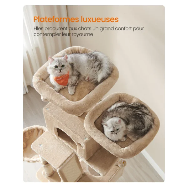Tour de Jeu Chat Arbre à Chat 206 cm Multi-niveaux Tissu Peluche Marron Camel