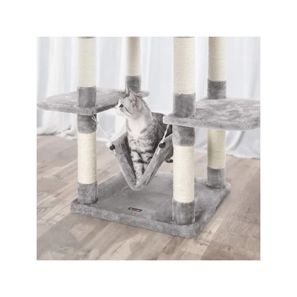 Tour de Jeu Félins Gris Clair Arbre à Chat 154 cm avec Niche Hamac Griffoir