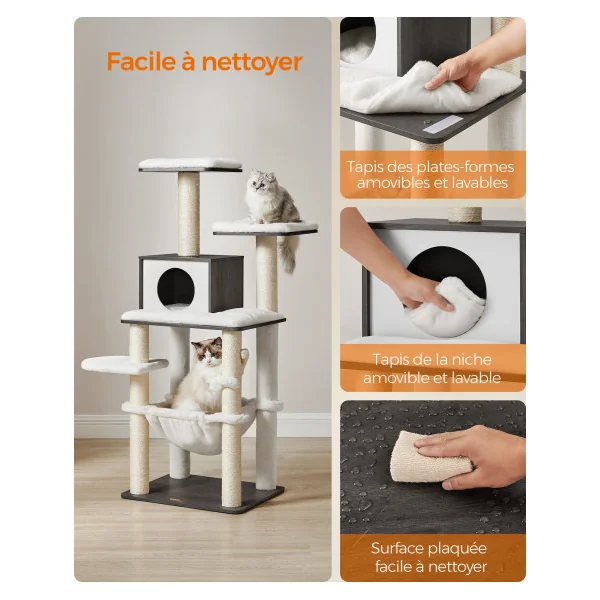 Tour de Jeux Chat 138 cm Arbre à Chat avec Griffoirs Gris Brumeux