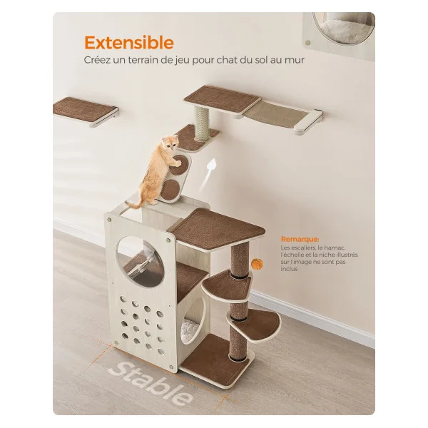Tour de Jeux Moderne pour Chats Arbre à Chat avec Poteau à Griffer et Echelle Maison avec Griffoir et Tapis
