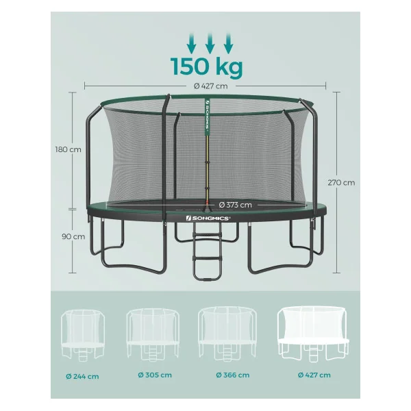 Trampoline Enfant Extérieur 427Ø pour Jardin Vert et Noir avec Filet de Protection et Échelle