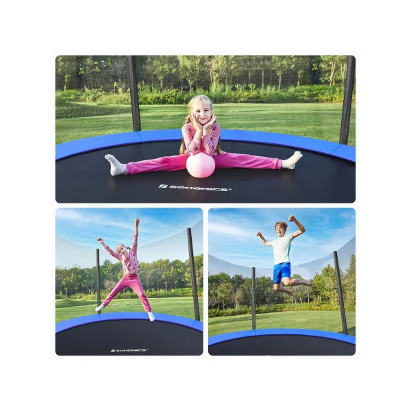 Trampoline Enfant Extérieur Ø 183 cm pour Jardin Bleu et Noir avec Filet de Protection et Échelle
