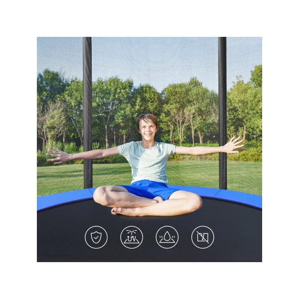 Trampoline Enfant Extérieur Ø 183 cm pour Jardin Bleu et Noir avec Filet de Protection et Échelle