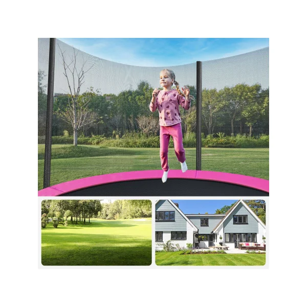 Trampoline Enfant Extérieur Ø 183 cm pour Jardin Rose et Noir avec Filet de Protection et Échelle