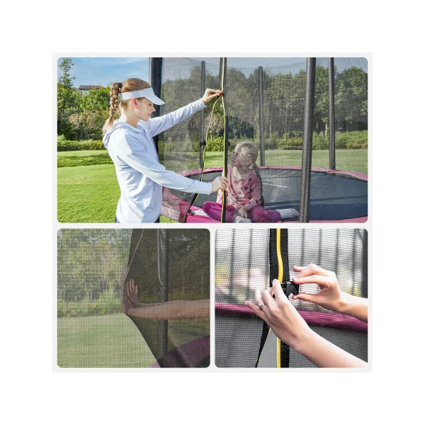 Trampoline Enfant Extérieur Ø 183 cm pour Jardin Rose et Noir avec Filet de Protection et Échelle