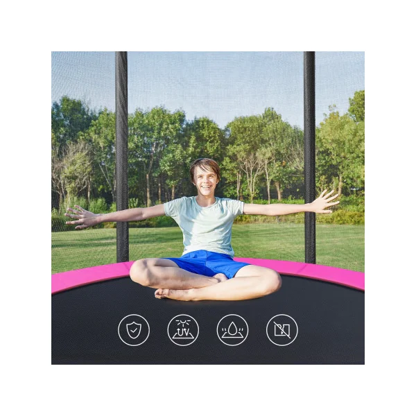 Trampoline Enfant Extérieur Ø 183 cm pour Jardin Rose et Noir avec Filet de Protection et Échelle
