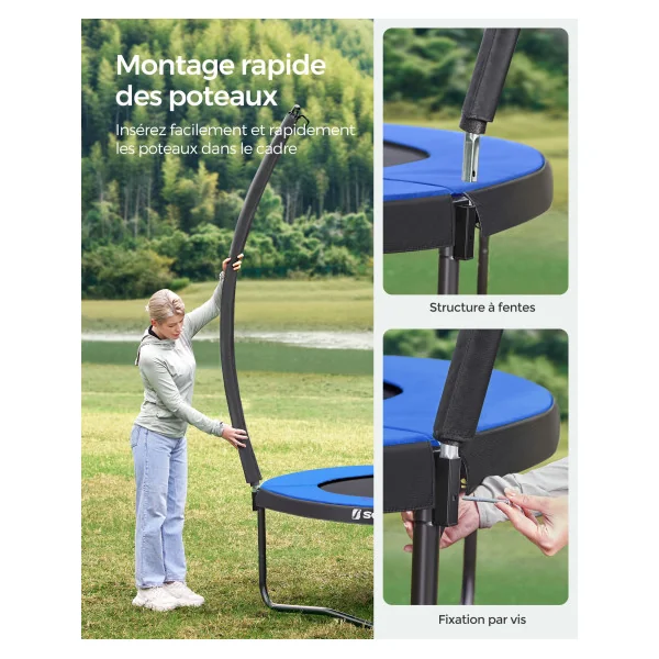 Trampoline Enfant Extérieur Ø 305 cm pour Jardin Bleu et Noir avec Filet de Protection et Échelle