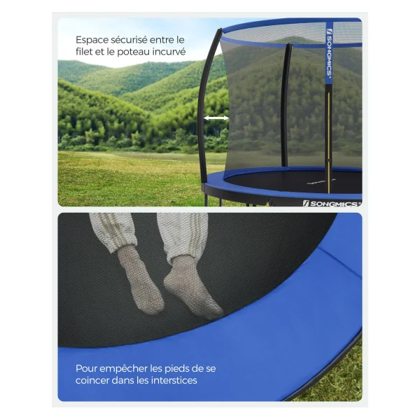 Trampoline Enfant Extérieur Ø 305 cm pour Jardin Bleu et Noir avec Filet de Protection et Échelle