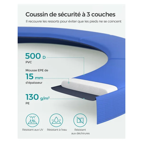 Trampoline Enfant Extérieur Ø 366 cm pour Jardin Noir et Bleu avec Filet de Protection et Échelle