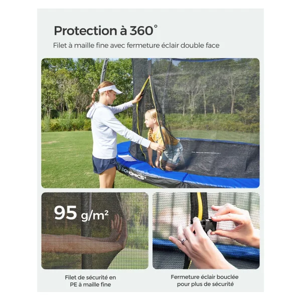 Trampoline Enfant Extérieur Ø 366 cm pour Jardin Noir et Bleu avec Filet de Protection et Échelle