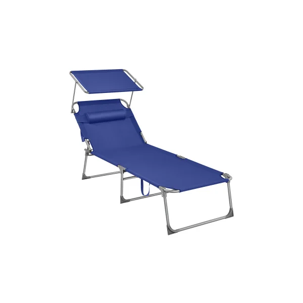 Transat Bleu Foncé avec Parasol Bain de Soleil en acier