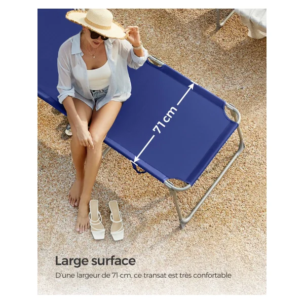 Transat Bleu Foncé avec Parasol Bain de Soleil en acier