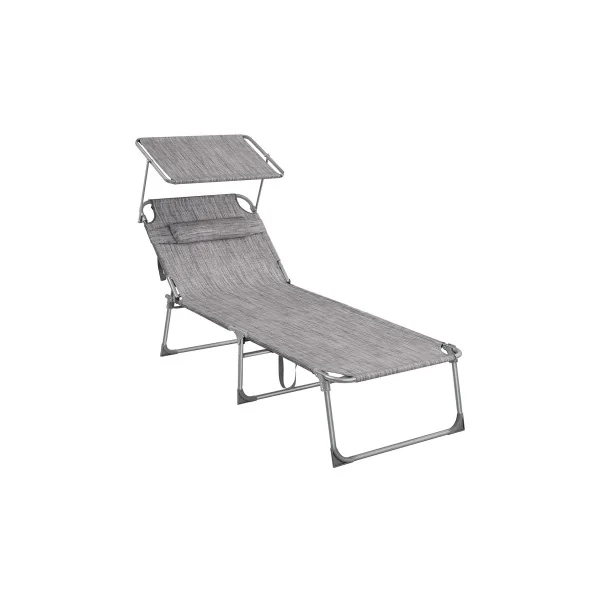 Transat de Jardin avec Parasol Bain de Soleil Pliable avec Pare-Soleil Grège