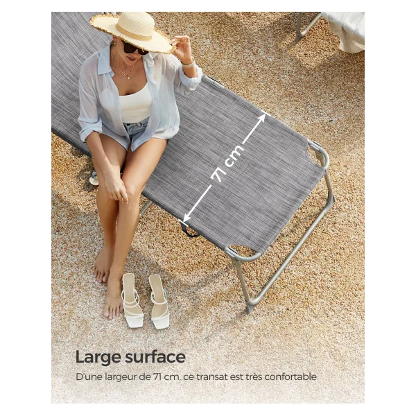 Transat de Jardin avec Parasol Bain de Soleil Pliable avec Pare-Soleil Grège