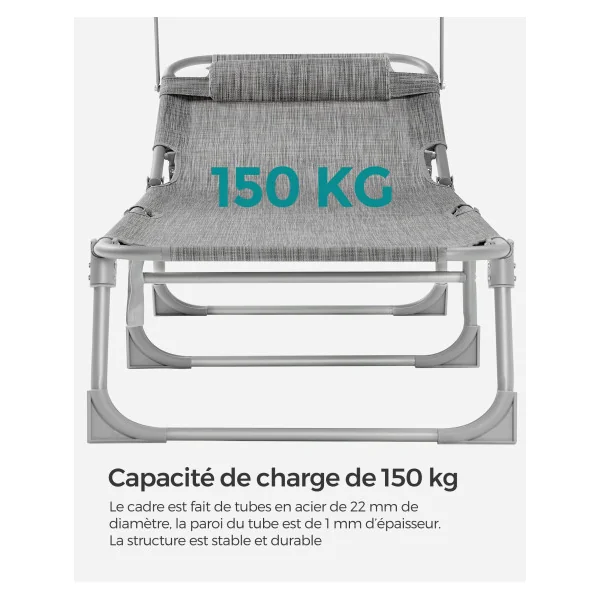 Transat de Jardin avec Parasol Bain de Soleil Pliable avec Pare-Soleil Grège