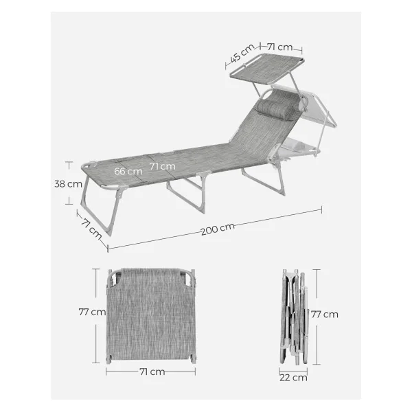 Transat de Jardin avec Parasol Bain de Soleil Pliable avec Pare-Soleil Grège