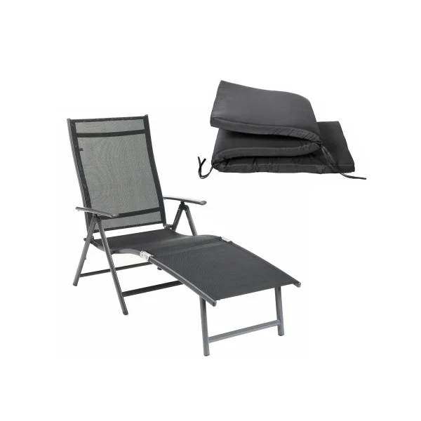 Transat de Jardin Noir Bain de Soleil en Alu avec Matelas Noir