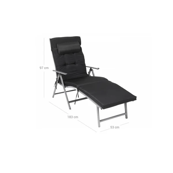 Transat de Jardin Noir Bain de Soleil en Alu avec Matelas Noir