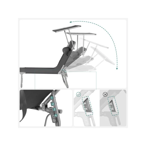 Transat de Jardin Noir Pliable Bain de Soleil avec Parasol en Acier