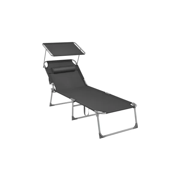 Transat Gris Anthracite avec Parasol Bain de Soleil en Acier