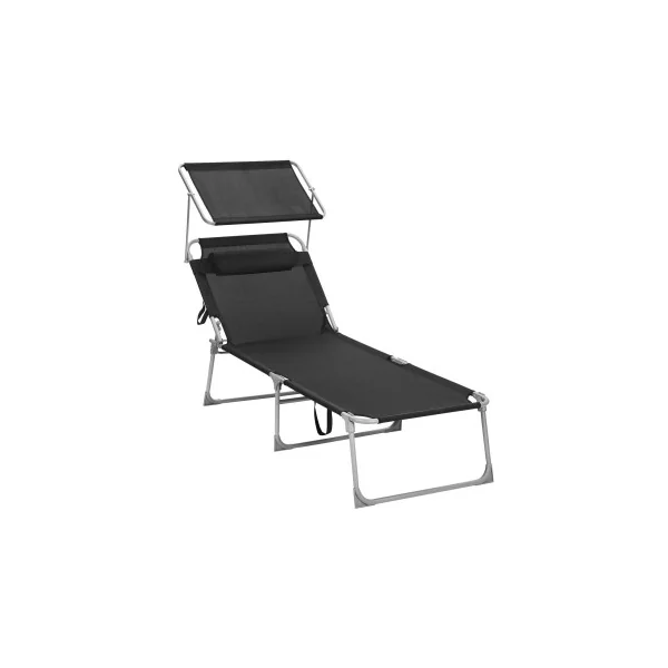 Transat Noir avec Coussin et Parasol Bain de Soleil Terrasse Jardin Plage