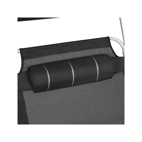 Transat Noir avec Coussin et Parasol Bain de Soleil Terrasse Jardin Plage
