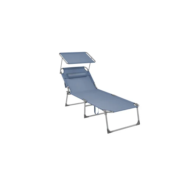 Transat Pliable Bain de Soleil avec Pare-Soleil Bleu en Acier