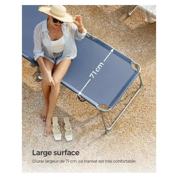 Transat Pliable Bain de Soleil avec Pare-Soleil Bleu en Acier