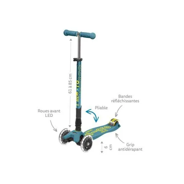 Trottinette Maxi Micro Deluxe Pliable LED Vert - Micro Mobility
