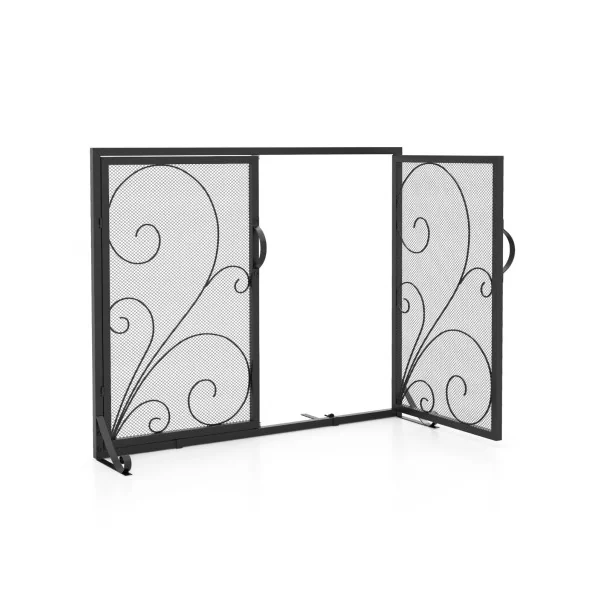 Écran de Cheminée à Double Porte 96x78 cm Protection Cendre Pare Feu