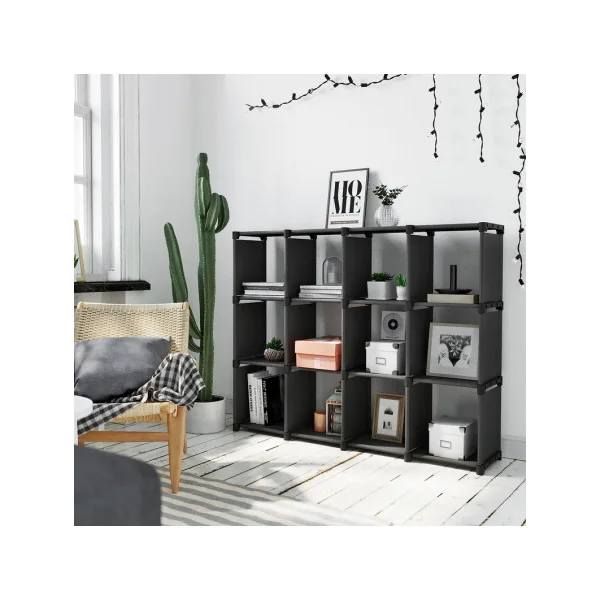 Étagère 12 Compartiments Noir Séparateur de Pièce Cube de Rangement Bibliothèque à 12 Casiers