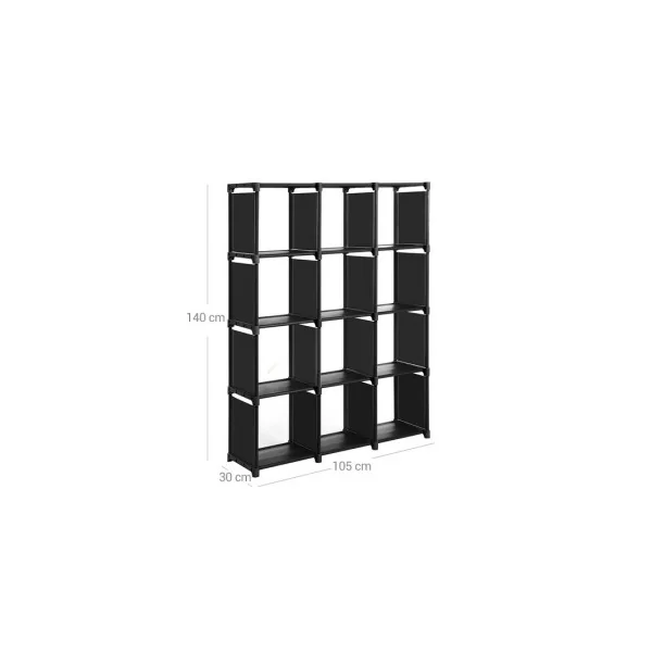 Étagère 12 Compartiments Noir Séparateur de Pièce Cube de Rangement Bibliothèque à 12 Casiers