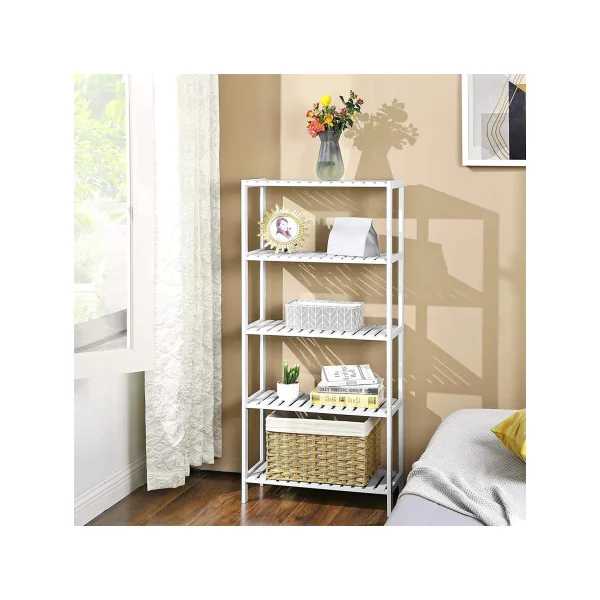 Étagère 5 Niveaux Bambou Blanc Étagère Salle de Bain