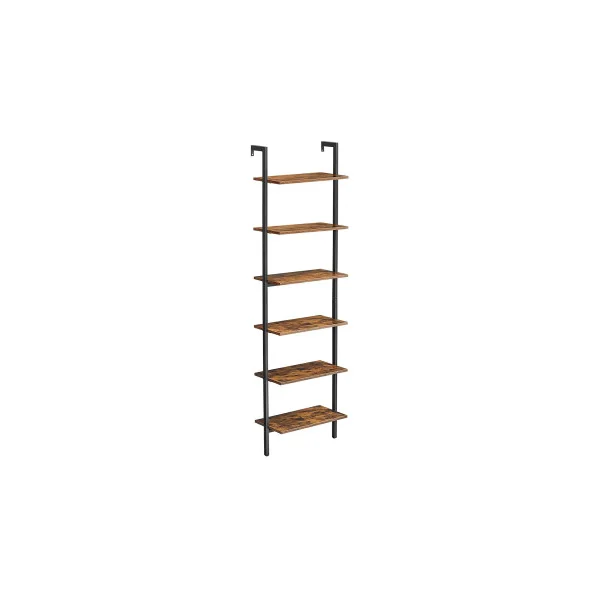 Étagère 6 Niveaux Echelle Industrielle Bibliothèque Marron Rustique