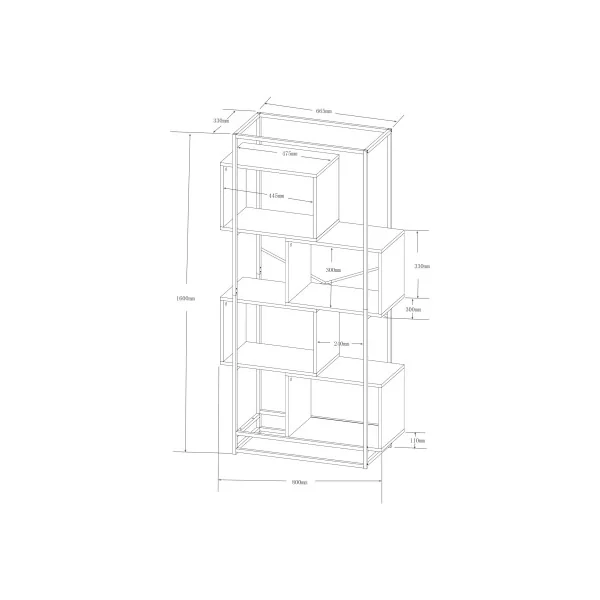 Étagère Autoportante 4 Cubes 80 x 33 x 160 cm Noir Chêne