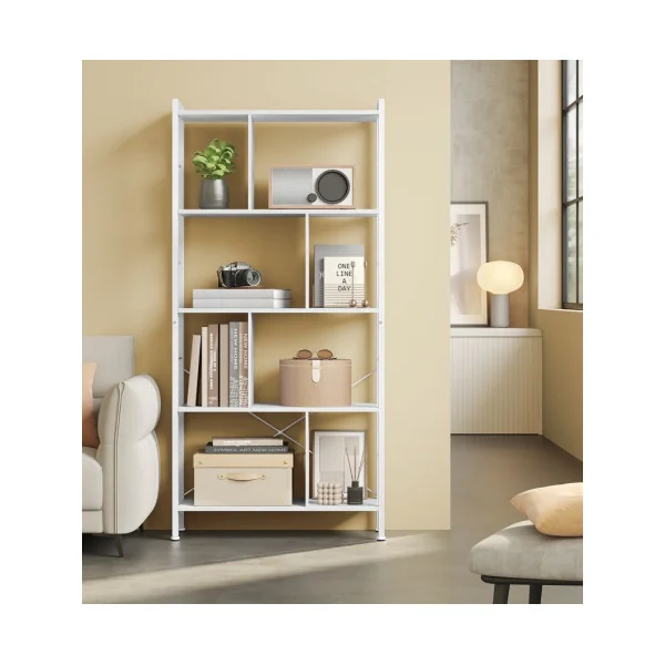 Étagère Bibliothèque 5 Niveaux Blanc Meuble de Rangement sur Pied