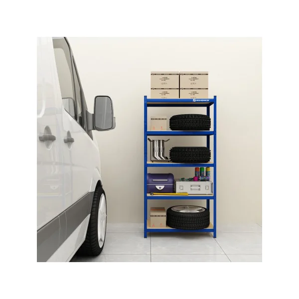 Étagère Bleu 75 x 30 x 150 cm 5 niveaux Rack Rangement Stockage Charge Lourde 650 kg