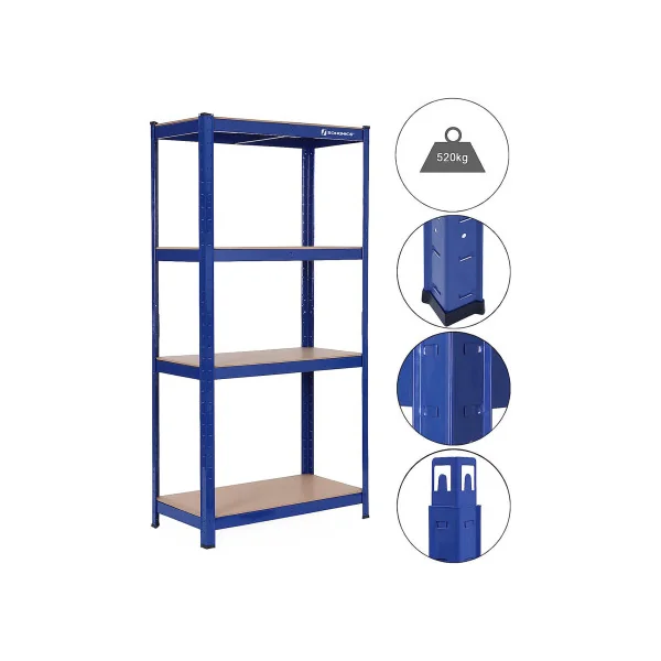 Étagère Bleu 80 x 40 x 160 cm 4 niveaux Rack Rangement Stockage Charge Lourde 520 kg