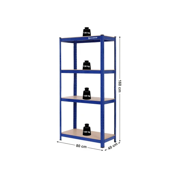 Étagère Bleu 80 x 40 x 160 cm 4 niveaux Rack Rangement Stockage Charge Lourde 520 kg