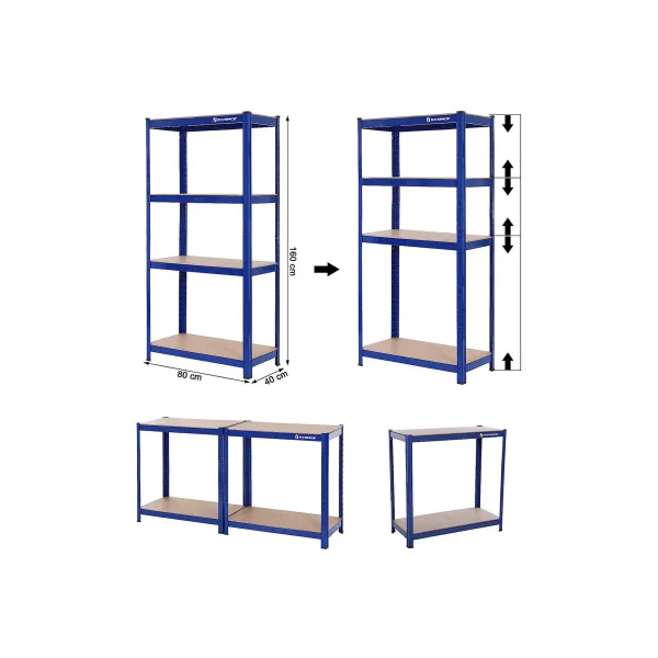 Étagère Bleu 80 x 40 x 160 cm 4 niveaux Rack Rangement Stockage Charge Lourde 520 kg