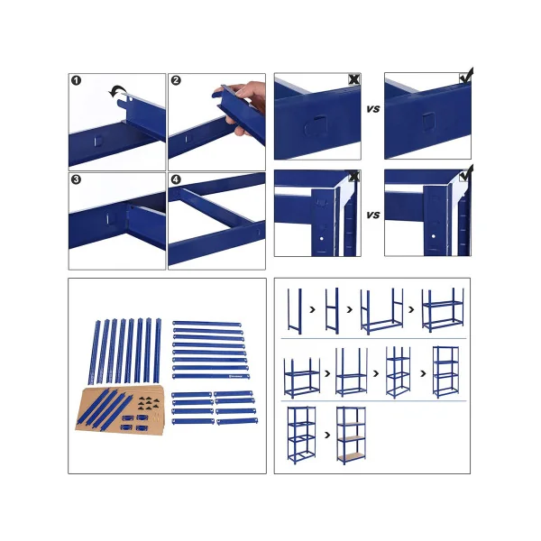 Étagère Bleu 80 x 40 x 160 cm 4 niveaux Rack Rangement Stockage Charge Lourde 520 kg