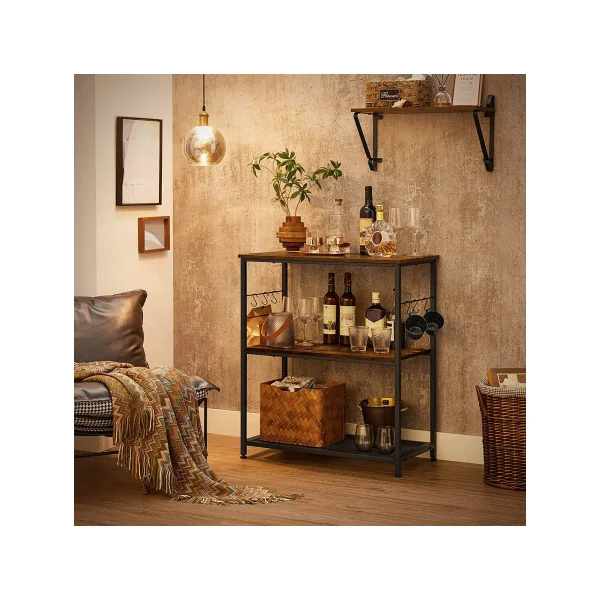Étagère Cuisine Marron Rustique Noir pour Micro-ondes Étagère de Rangement Îlot Cuisine