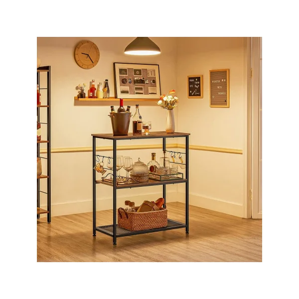 Étagère Cuisine Marron Rustique Noir pour Micro-ondes Étagère de Rangement Îlot Cuisine