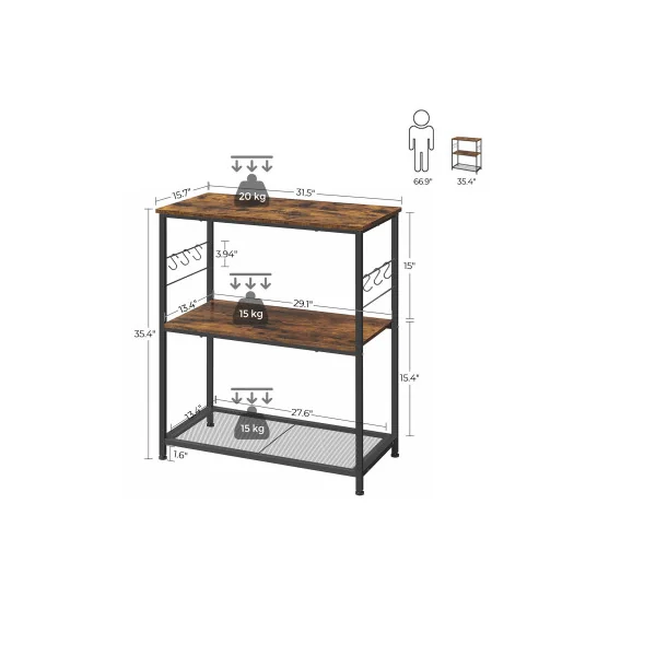 Étagère Cuisine Marron Rustique Noir pour Micro-ondes Étagère de Rangement Îlot Cuisine