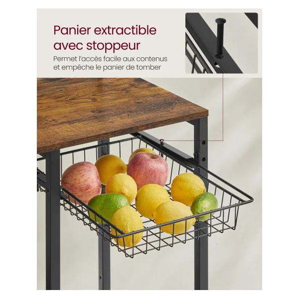 Étagère Cuisine Support pour Micro-Ondes avec Multiprise 8 Crochets Marron Rustique Noir