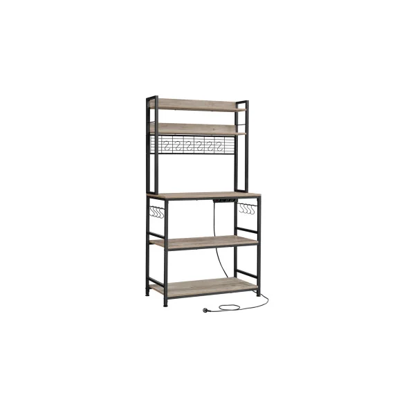 Étagère de Cuisine 80x40x170 cm avec Multiprise Support pour Micro-Ondes Étagère de Rangement Grège Noir