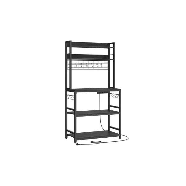 Étagère de Cuisine avec Multiprise 80x40x170 cm Support pour Micro-Ondes Étagère de Rangement Anthracite et Noir