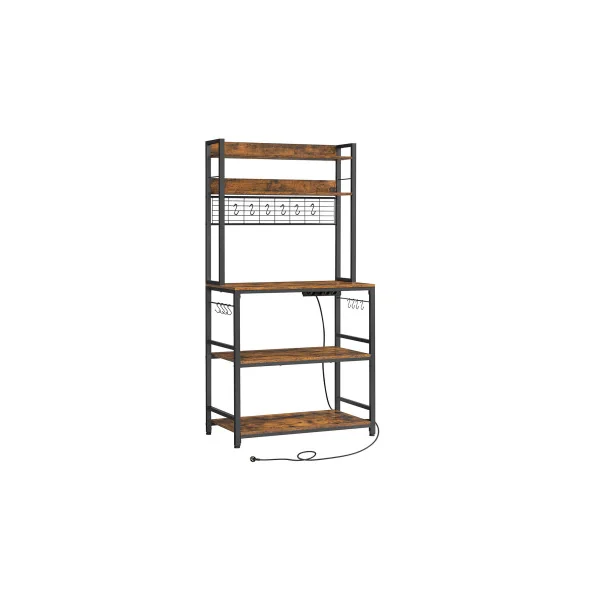 Étagère de Cuisine avec Multiprise 80x40x170 cm Support pour Micro-Ondes Étagère de Rangement Marron Rustique Noir